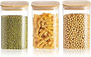 Sweejar 40 oz Glass Canisters with Airtight Bamboo Lid(3 pack), Food Storage Jar for Kitchen, Dry Food Containers for Serving Tea, Coffee, and More