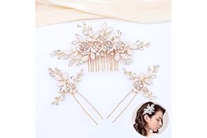 Lyfengdeam Bridal Headpieces Hair Combs3 pieces，Handmade Hair Comb Set Flower Pearl Hair Barrettes，Sparkly floral hair access