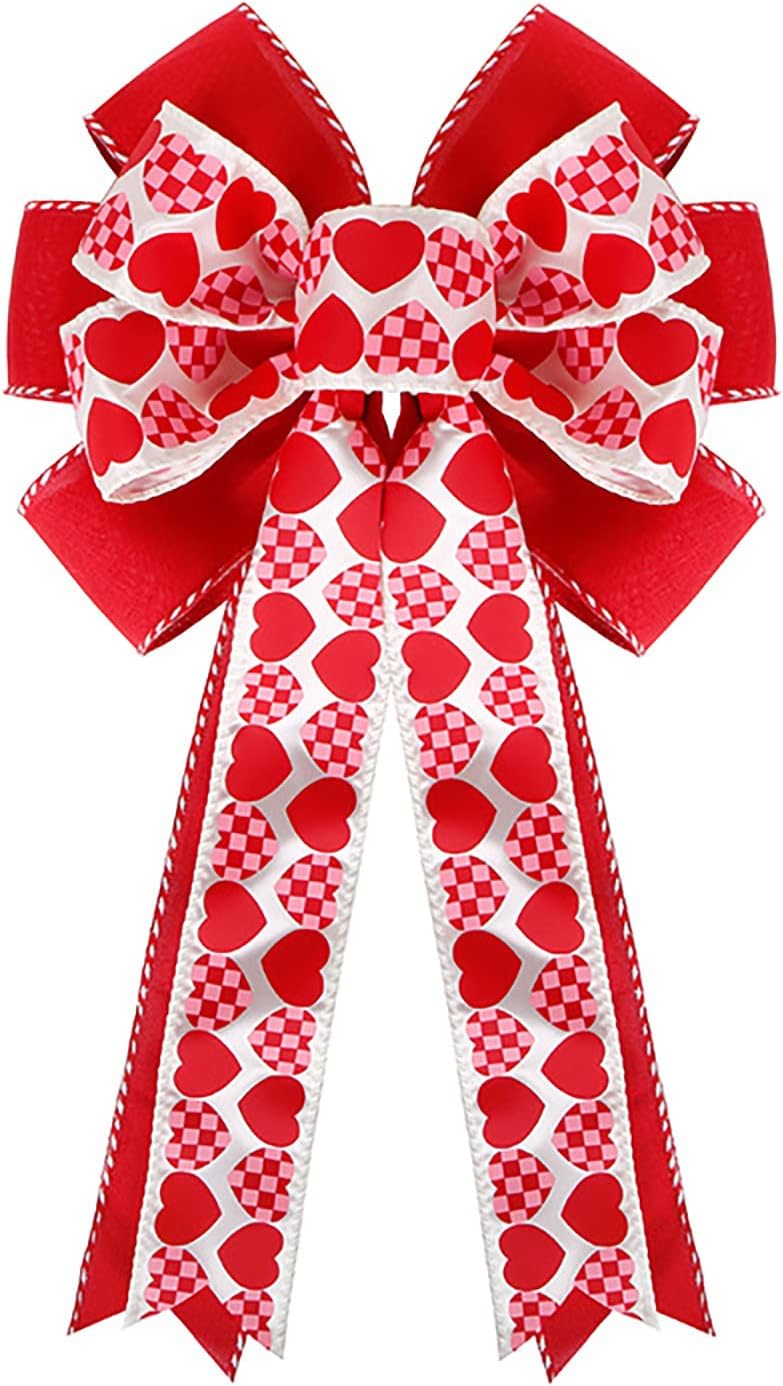 Bows & Ribbons - Valentine's Day Wreath Bow Large Red Heart Wreath Bow Valentine's Day Gift Bow Christmas Tree Topper Bow for Wreath Window Holiday Indoor Outdoor Decorations