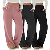 Velvelhall 3 Pack Women's Fleece Plus Size Wide Leg Sweatpants Lined Baggy Pants Drawstring Casual Joggers with Pockets