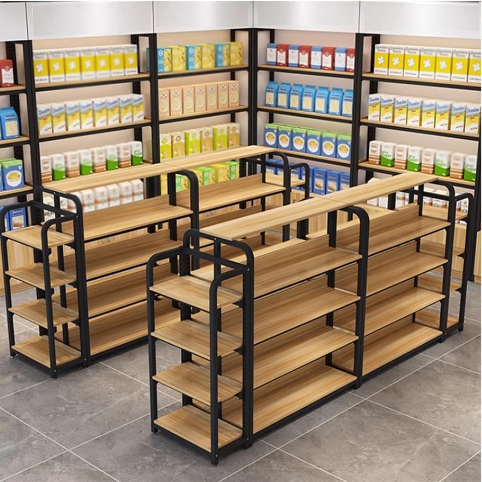 Photo 1 of *** PARTIAL SET/MINOR DAMAGE/UNKNOWN MISSING PARTS HARDWARE***DioOnes 51" Modern Gondola Shelving Unit, Heavy-Duty Double-Sided Retail Display Rack, Premium Wood & Metal Store Fixtures for Boutique, Pharmacy, Pet Store, Commercial Merchandise Stand (Islan
