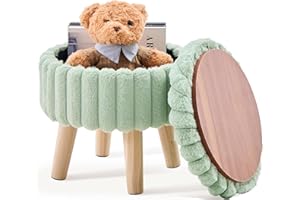Wimarsbon Storage Ottoman, Modern Round Footrest with Soft Padded Seat, Teddy Velvet Footstool with Wood Legs, Accent Small T