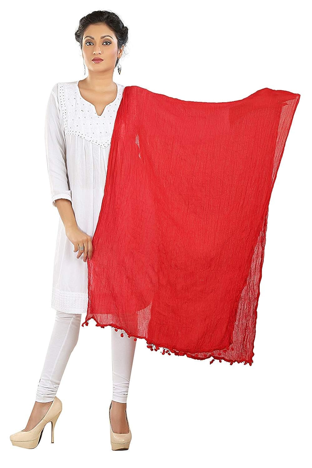 kalpit creations women's solid plain cotton dupattas multi colour [pack of 7]