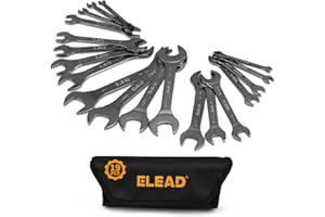 ELEAD Super-Thin Open End Wrench Set | 19-Piece SAE & Metric Sizes | CR-V Nickel Plated | Ultra-Slim Design | Corrosion-Resistant | Durable Roll-Up Pouch for Mechanics
