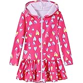 Ghteas Girls Swim Cover Up Dress Long Sleeve Hooded Zip Up Bathing Suit Cute Ruffle Coverup Kids Pool Beach Robe 4-10Y