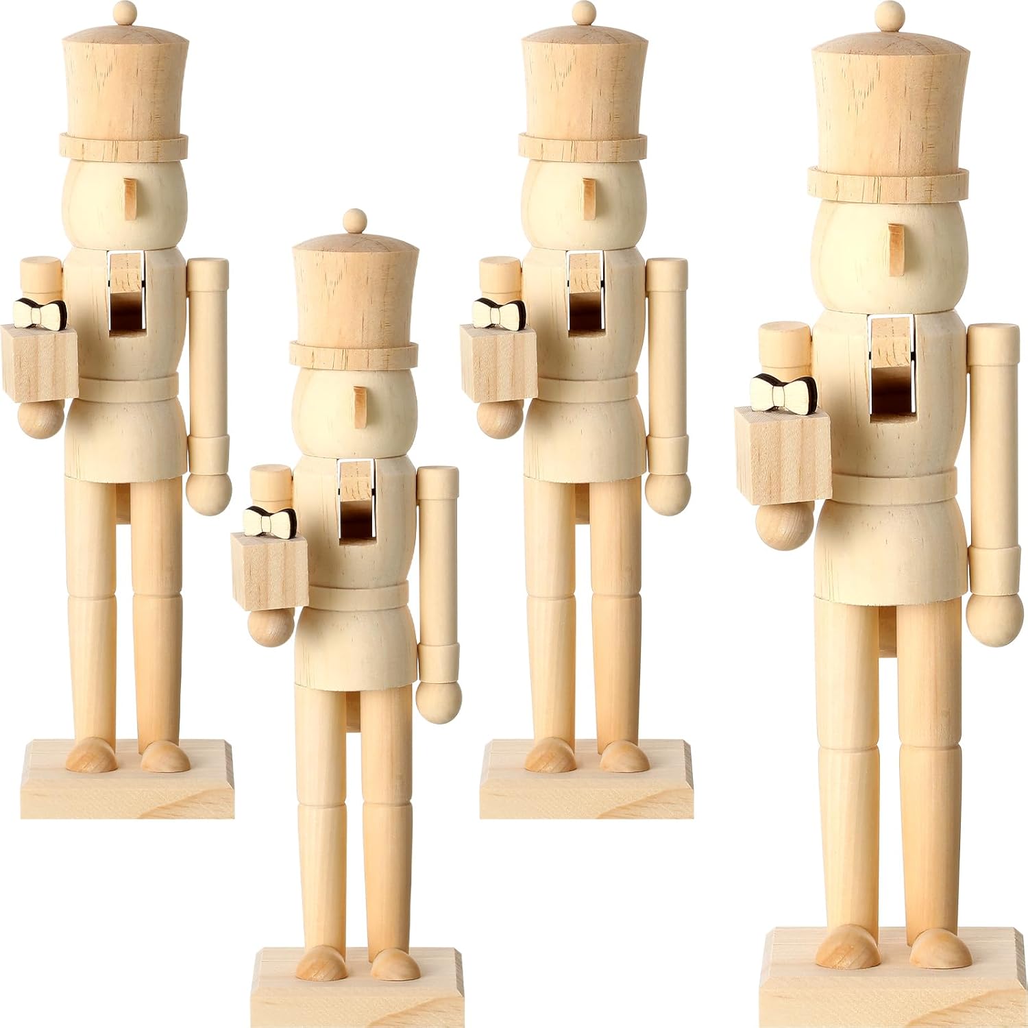 Nutcrackers - Poen 4 Pcs Large Christmas Wooden Unfinished Nutcrackers Figures Set Christmas Decor Unpainted Nutcracker Puppet DIY Walnut Soldier Ornament Decoration for Home Festival Gifts (Classic,12 Inch)