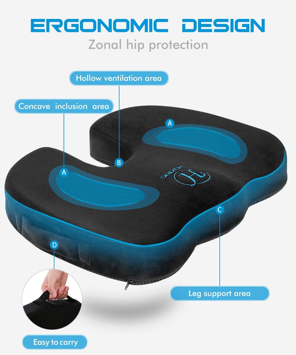 HOKEKI Seat Cushion Memory Foam Coccyx Cushion Designed for Back, Hip, and Tailbone Pain - for Office Chair,Car Seat, Wheelchair (Black): Sports & Outdoors