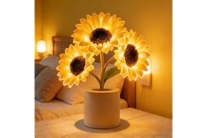 Shimmering Sunflower Lamp, USB Rechargeable Sunflower Lamp for Bedroom Decor, 3-Color Dimming Artificial Sunflower Lights Ind