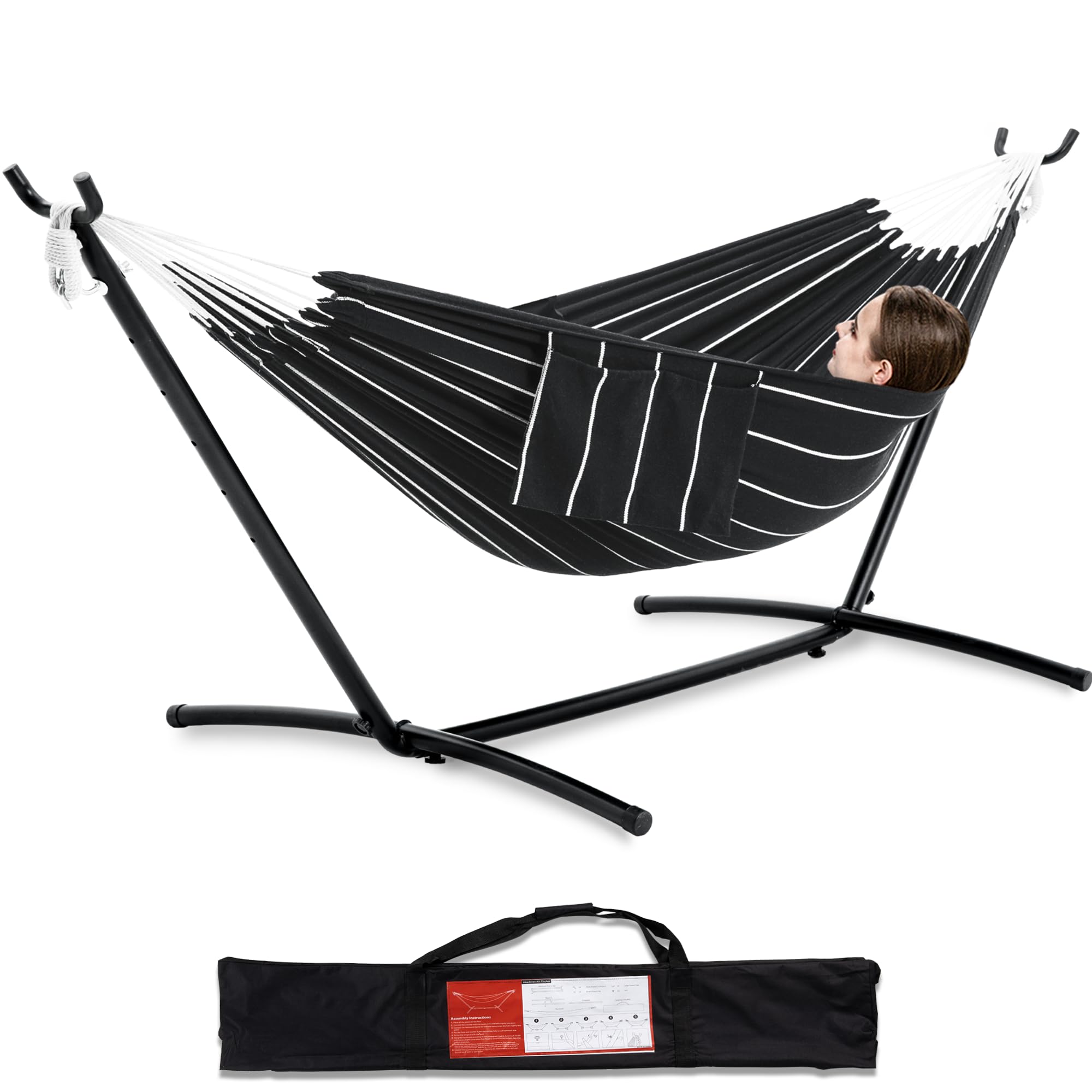 Photo 1 of ****IT IS UNKNOWN IF ANY PARTS ARE MISSING****PNAEUT Double Hammocks with Stand for Outside, Portable Space Saving Heavy-Duty Steel Stand for Indoor Outdoor Patio with Carrying Bag, 450 lbs Capacity (Chasm)