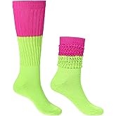 Yolev Neon Slouch Socks for Woman 80s 90s Neon Leg Warmers Extra Soft Scrunchy Socks for Women Knee High Slouchy Sock for Party 80S 90S Halloween Christmas Outfit Accessories