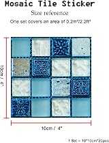FBBULES 20 Pcs Mosaic Style Self Adhesive Tile Stickers 10x10 cm Blue view 3