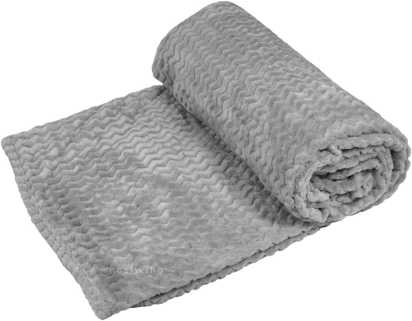 NCS Super Soft Plush Zig Zag Throw Over Sofa Bed Warm Bedspread Blanket (Grey Silver)