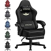 GTPLAYER Gaming Chair Fabric with Pocket Spring Cushion, High Back Ergonomic Computer Chair with Footrest for Adults Lumbar Support Swivel Game Chair for Office Gaming 350LBS, Black