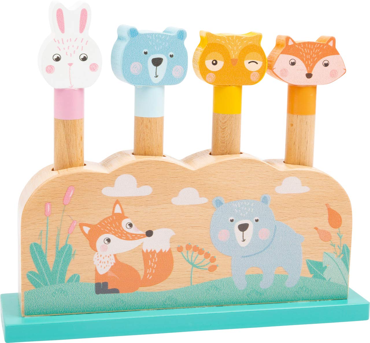 Small Foot 11474 Silly Wooden Jumping Animals, 4 Cute Animals Jump Joyfully In The Air When Pressed Down