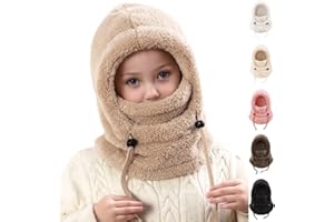Winter Fleece Hats for Kids Girls Balaclava Ski Mask Boys Windproof Warm Adjustable Drawstring with Fleece Lined Hat
