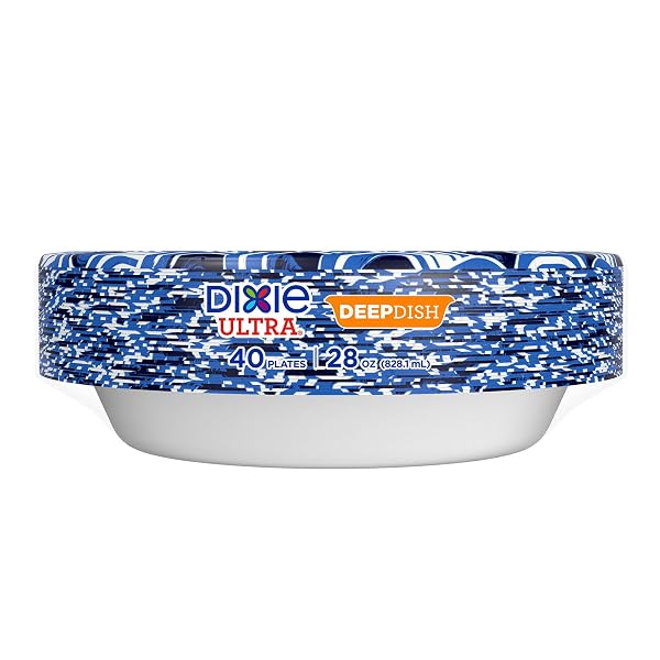 DIXIE ULTRA, DEEP DISH PAPER PLATES, 28 OZ, 40 COUNT, HEAVY DUTY, MICROWAVE-SAFE, SOAK-PROOF, CUT RESISTANT, DISPOSABLE PLATES FOR HEAVY, MESSY MEALS