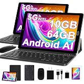 GOODTEL 2026 Tablet 10 Inch HD IPS 64GB ROM+2TB TF, Android, WiFi, Cores 2.0Ghz, Bluetooth, GMS Certified, AGPS, 6000mAh Battery, 8MP+5MP, OTG, Type C, with Case, Keyboard &amp; Mouse -Black
