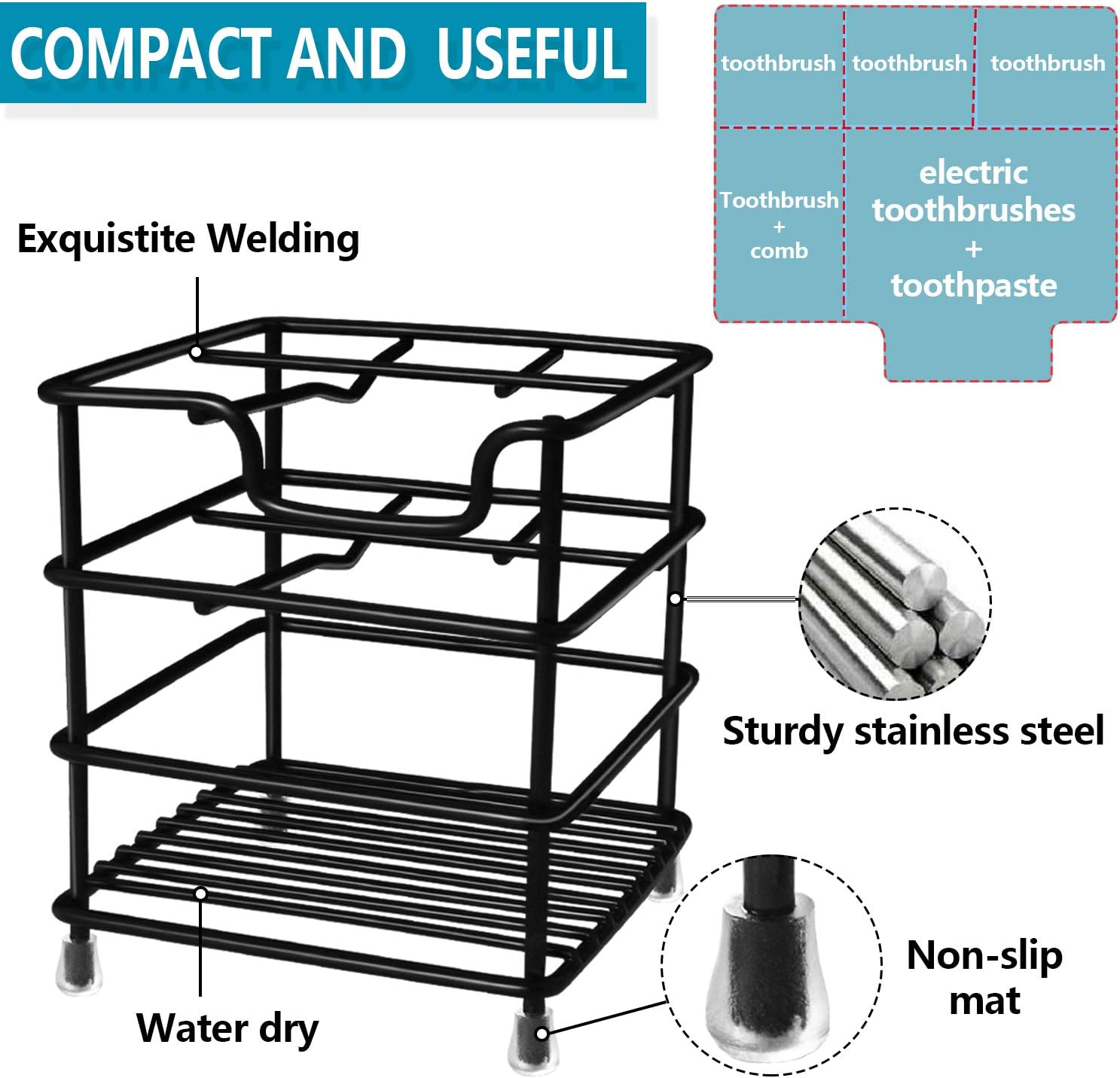HYRIXDIRECT Toothbrush Holder Stainless Steel Rustproof Bathroom Electric Toothbrush Holder Toothpaste Storage Organizer Stand for Vanity Countertops: Home & Kitchen