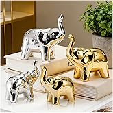 Pumtus 4 Pcs Elephant Statue Home Decor, Modern Style Ceramic Elephants Figurine, Cute Christmas Lucky Animal Sculpture Gift for Living Room Bookshelf Desktop Office (Gold & Silver)