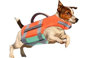 WAKYTU Dog Life Jacket for Small Medium Large Dogs Boating, Swimming Vest for Dogs High Flotation with Reflective Stripes,Removable Float,Adjustable Dog Life Vest,L