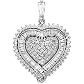 JewelryWeb 925 Sterling Silver Rhodium Plated Cubic Zirconia Love Heart Pendant Necklace 30.3x23mm Wide Pendant for Women