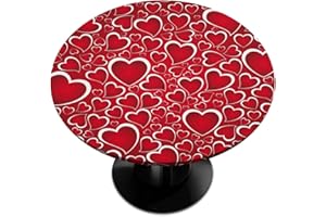 PARDICK Valentines Day Decoration Round Fitted Tablecloth Red Hearts Round Table Cover with Elastic Edge Waterproof Wipeable Polyester Circle Table Cloths for Outdoor Picnic Party Patio Fit for 45"-50" Table
