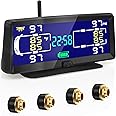 Hieha Tire Pressure Monitoring System, 7.84” Wireless Solar Rv TPMS with 4 Sensors for Travel Trailer Truck Fifth Wheel Motorhome, Real-time Monitoring Pressure and Temperature(0~198 PSI)