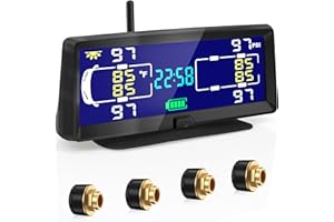 Hieha Tire Pressure Monitoring System, 7.84” Wireless Solar Rv TPMS with 4 Sensors for Travel Trailer Truck Fifth Wheel Motorhome, Real-time Monitoring Pressure and Temperature(0~198 PSI)