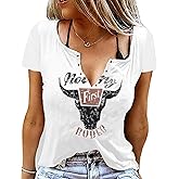 Retro Western Cowboy Shirt Women Country Music Cute Cattle Skull Graphic Concert Outfit Tops