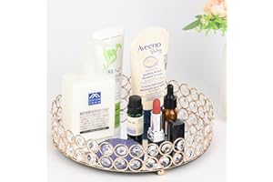 LCCCK Elegant Gold Crystal Mirror Perfume Tray for Vanity, Coffee Table, and Home Decor - Small Glass Tray for Jewelry, Perfume, and Decorative Items - Bandeja para Perfumes, Perfume Trays for Dresser