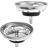2 Pack - Kitchen Sink Strainer and Stopper Combo Basket Replacement for Standard 3-1/2 inch Drain, Stainless Steel Basket wit