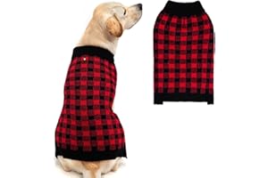 PUPTECK Dog Sweaters for Large Medium Small Dogs - Fall Classic Plaid Style Puppy Holiday Winter Coat Clothes for Female Girl Male Boy Warm