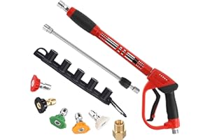 Tool Daily Deluxe Pressure Washer Gun, with Replacement Wand Extension, 5 Nozzle Tips, M22 Fitting, 40 Inch, 5000 PSI