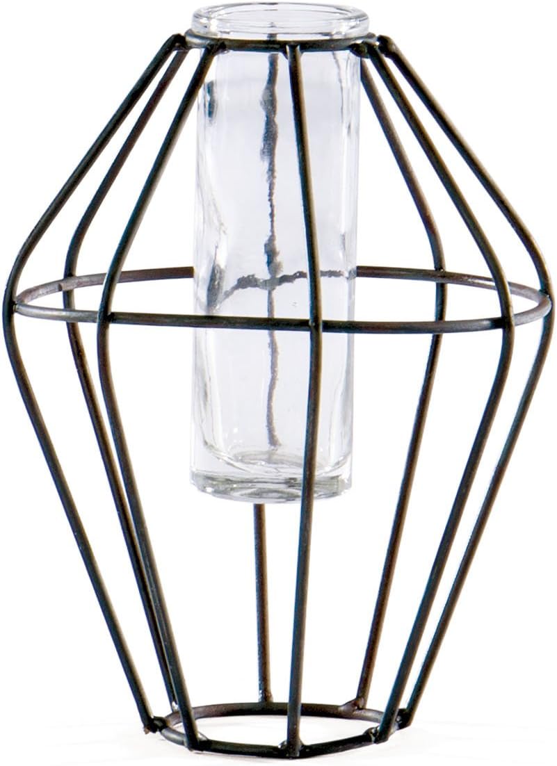 Skalny 4.25" Dx5.5 Round Geometric Metal/Glass Vase 5.5"