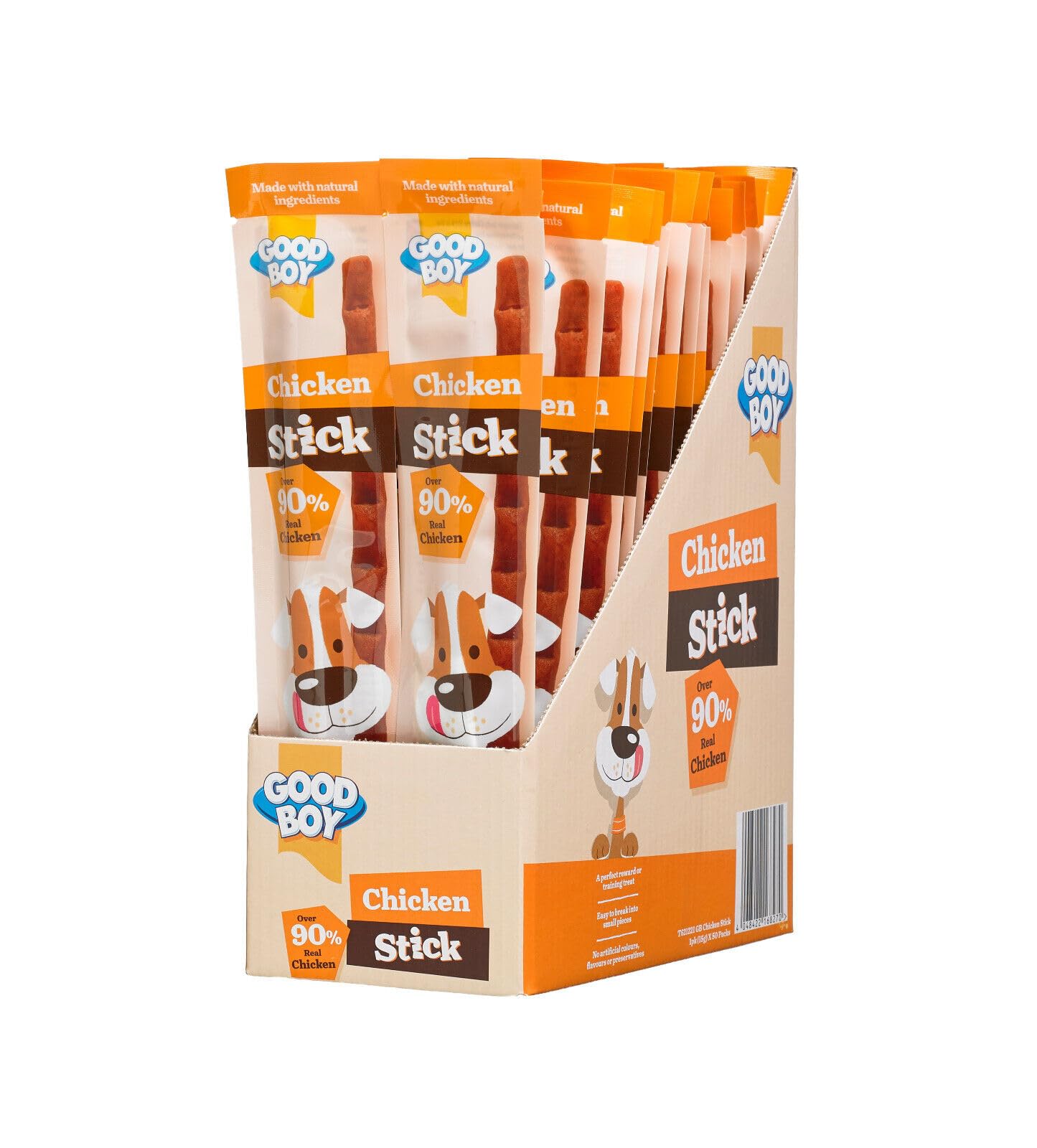 WUNDAPETS GOOD BOY DOG CHICKEN STICKS CHEWY TASTY MEATY TREAT SNACKS, 90% REAL CHICKEN, CASE OF 50