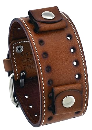 Brown Wide Leather Cuff Wrist Watch Band