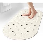 SelfSuite Rubber Bathtub Mat Shower Mat Non-Slip, 31x14 Inch, Bath Tub Floor Mat with Suction Cups and Drainage Holes, Ivory White