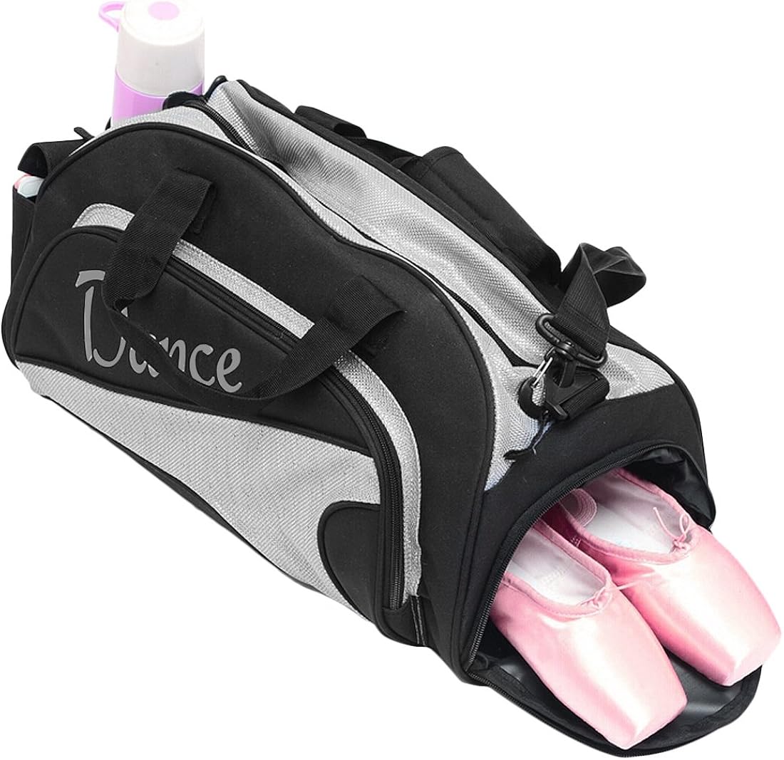 kilofly Girl's Ballet Dance Sports Gym Duffel Bag Travel Carry On + Handy Pouch, Silver, 18.9 inch - Image 3