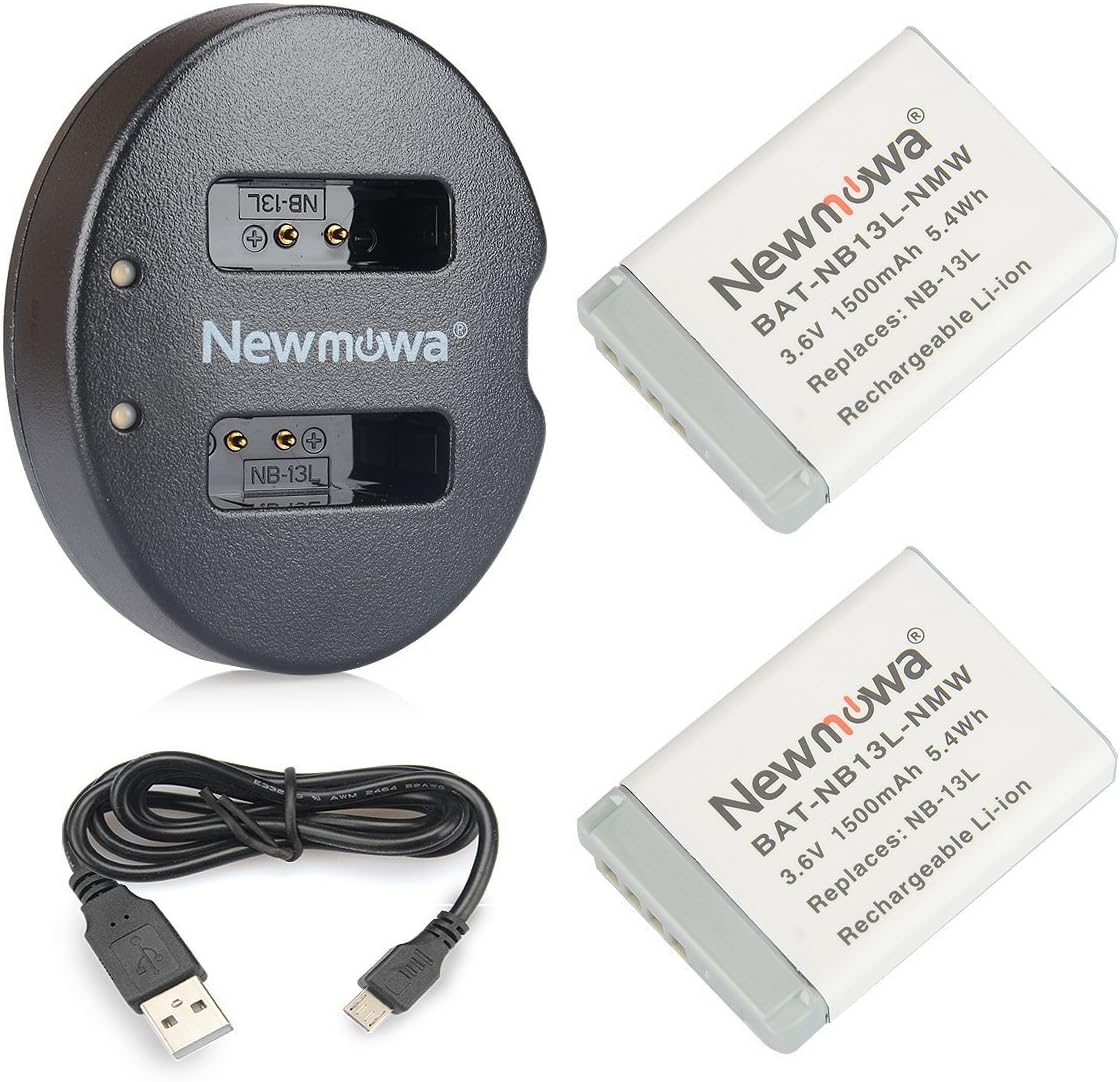 Newmowa NB13L Replacement Battery (2 Pack) and Dual USB Charger for