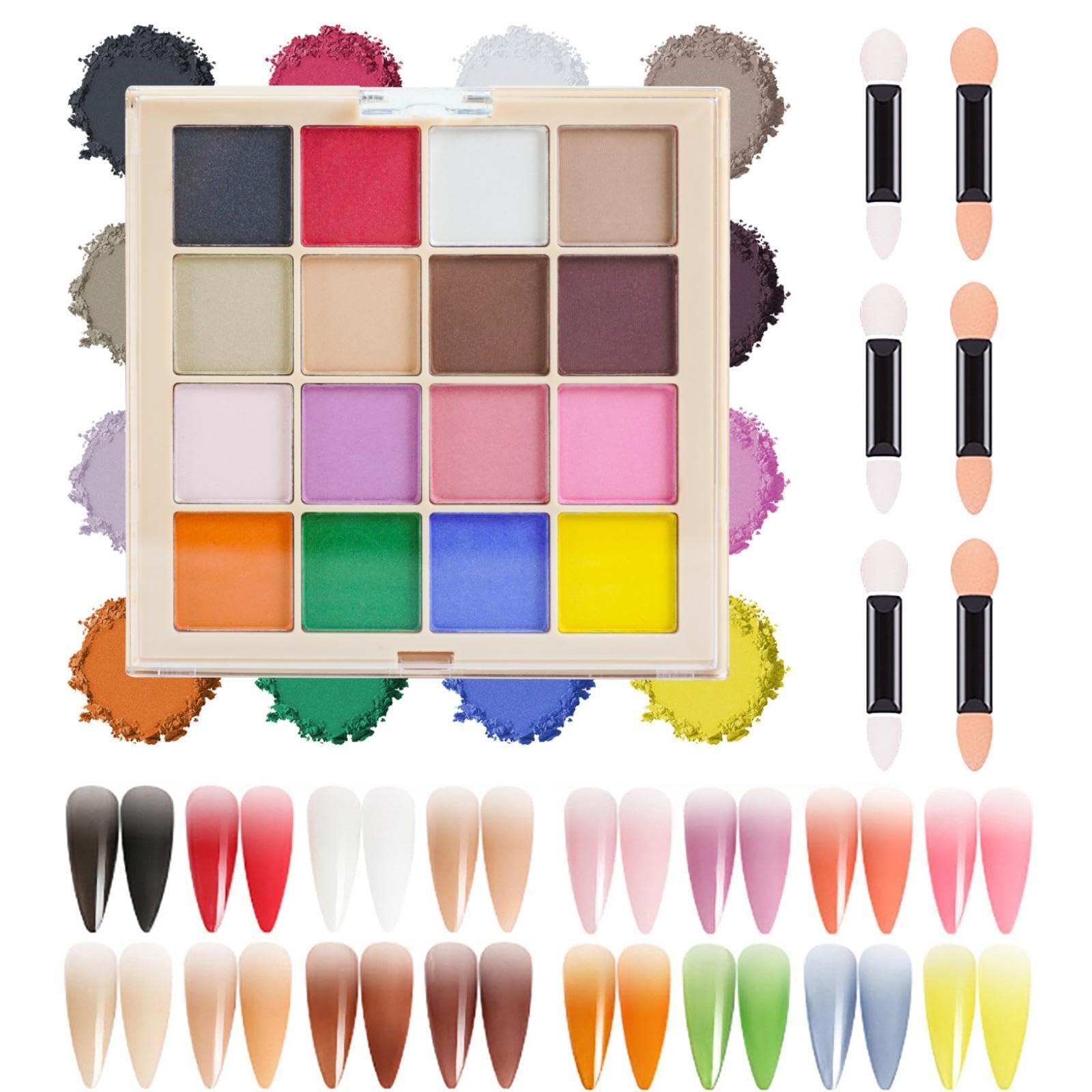 MKNZOME 16 Colours Nail Pigment Powder, Chrome Nail Powder【2025 Upgrade】Yellow Pink White Nail Art Palette for Nail Design, Nail Art Body and Crafts Salon Home Use