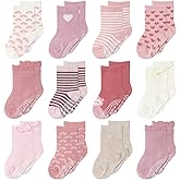 The Peanutshell Organic Baby Girl Socks 0-24 Months Set of 12 - Non-Slip Grip, Soft Cotton Newborn & Toddler Socks - Blush