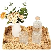 StorageWorks Rectangle Wicker Scalloped Tray, Rattan Serving Trays with Handles, Water Hyacinth Basket for Decorative & Organizing, 15.75" L x 11.5" W x 2.75" H