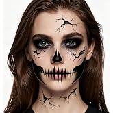 Halloween Face Tattoos Temporary Black Tattoo for Men and Women, Adult, Skeleton Mouth Tattoo Face Sticker, Horror Zombie Witch Makeup Kit, Scary Halloween Face Decals 4 Sheets