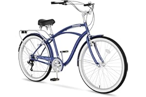 MOONCOOL Beach Cruiser Bike for Women and Men, 24/26 Inch 7-Speed Adult Bicycle, Comfortable Step-Through Frame with Rear Rack, Classic City Cruiser