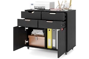 Giantex 4-Drawer File Cabinet, Rolling Printer Stand with 2 Lockable Wheels, Wooden Lateral Filing Cabinet, Load 298 Lbs, Und