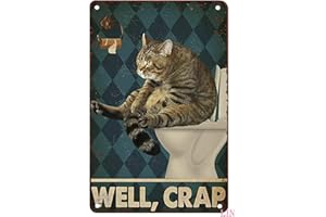 fmrsok Funny Metal Signs For Bedroom Cat On Toilet Cat Well Crap Wall Decor Vintage Cat Funny Cat And Toilet Paper Rustic Alu