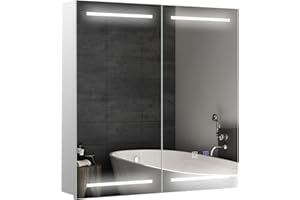 HOMCOM LED Medicine Cabinet with Mirror, Illuminated Bathroom Mirror Cabinet with Defog Function, Touch Controls, Stainless S