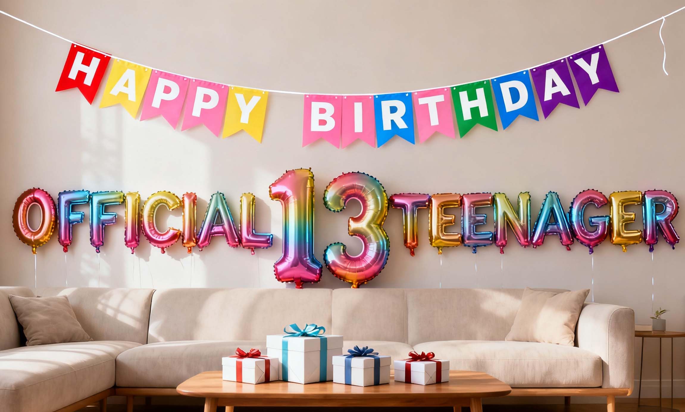 Official Teenager 13th Birthday Decorations Boys Girls, Happy Birthday Banner Official Teenager Number 13 Birthday Foil Balloons for 13 Years Old Anniversary Supplies Boys Girls (Rainbow)
