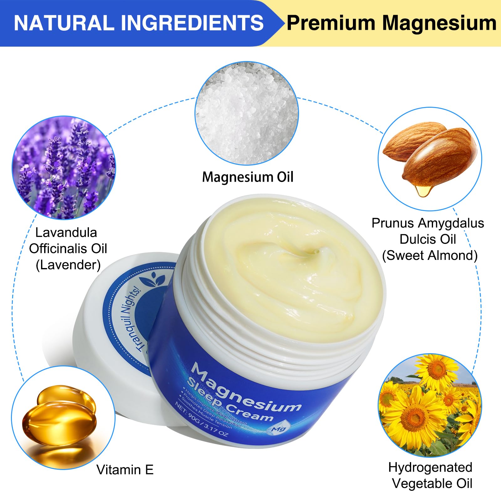 Generic Premium Magnesium Cream for Sleep 3.17 Oz, Topical Magnesium Cream – Safe and Easy to Absorb, Quick Drying without Residue, Gentle to The Skin, Blue