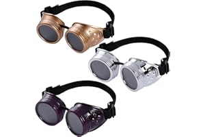 Fengek 3 Pcs Halloween Steampunk Goggles for Women, Vintage Steampunk Goggles Glasses Retro Victorian Cyberpunk Goggles Cosplay Accessories for Unisex Halloween Christmas Costume Party, 3 Colors